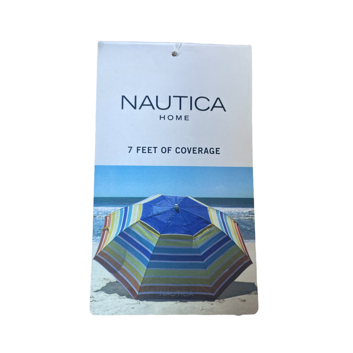 Nautica 7' Sand Anchor & Carry Bag Beach Umbrella, UPF 50+, Rainbow Stripe