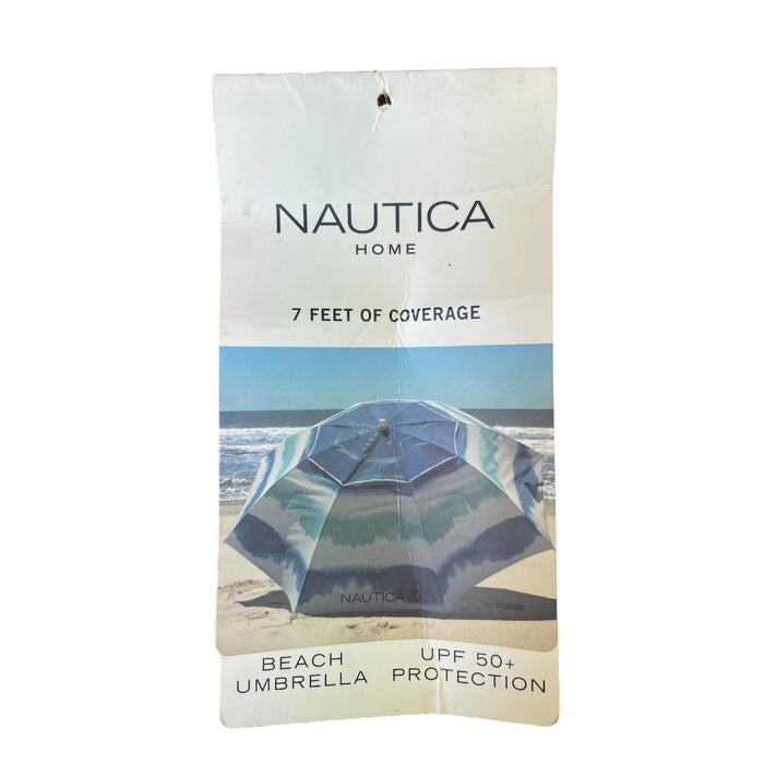 Nautica 7 Foot Tilting Beach Umbrella, Blue Tie Dye