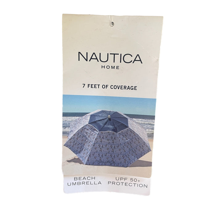 Nautica 7' Sand Anchor & Carry Bag Beach Umbrella, UPF 50+, Sailboat