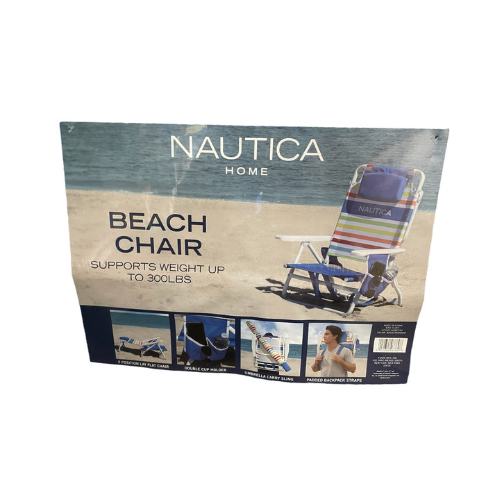 Nautica Portable Beach Chair, Double Cup Holder, Padded Straps (Basic Rainbow)