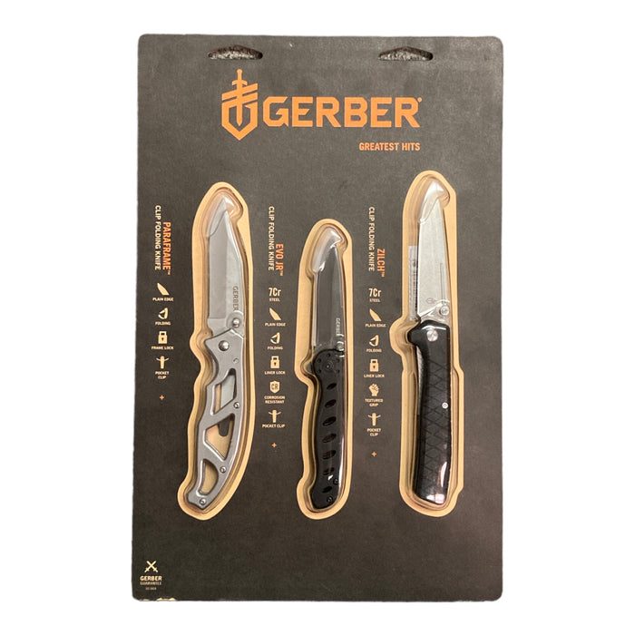 Gerber Greatest Hits Knife Set Paraframe, Evo Jr, Zilch 3 Pc Knife Collection