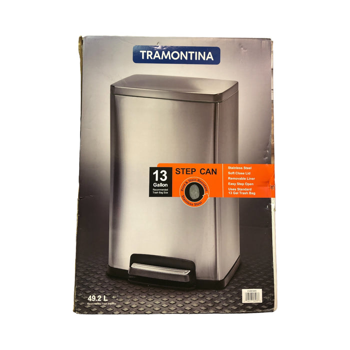 Tramontina Durable 13 Gallon Step Trash Can, Stainless Steel