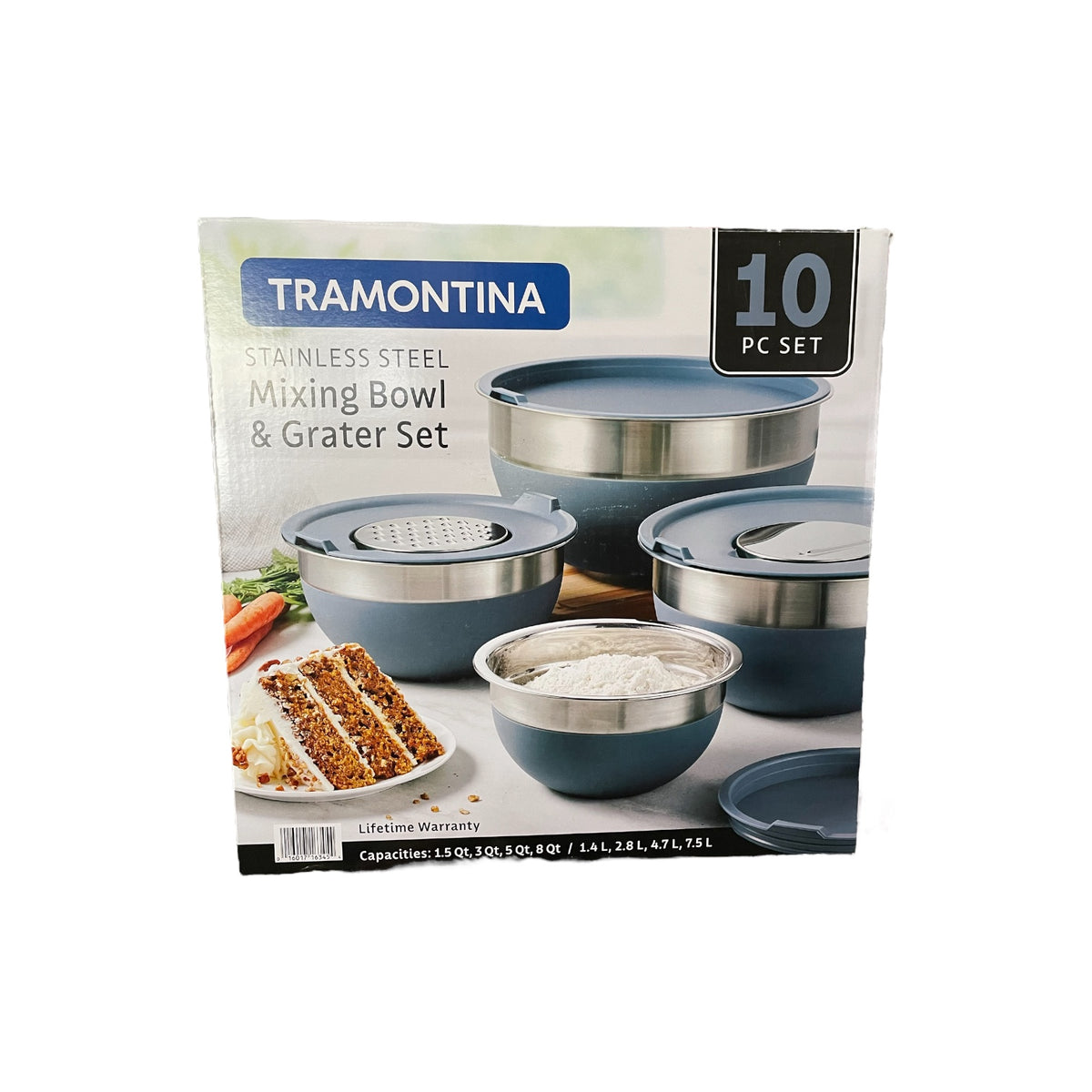 Tramontina 10 Piece Stainless Steel Mixing Bowls +Covers & Graters, Bl