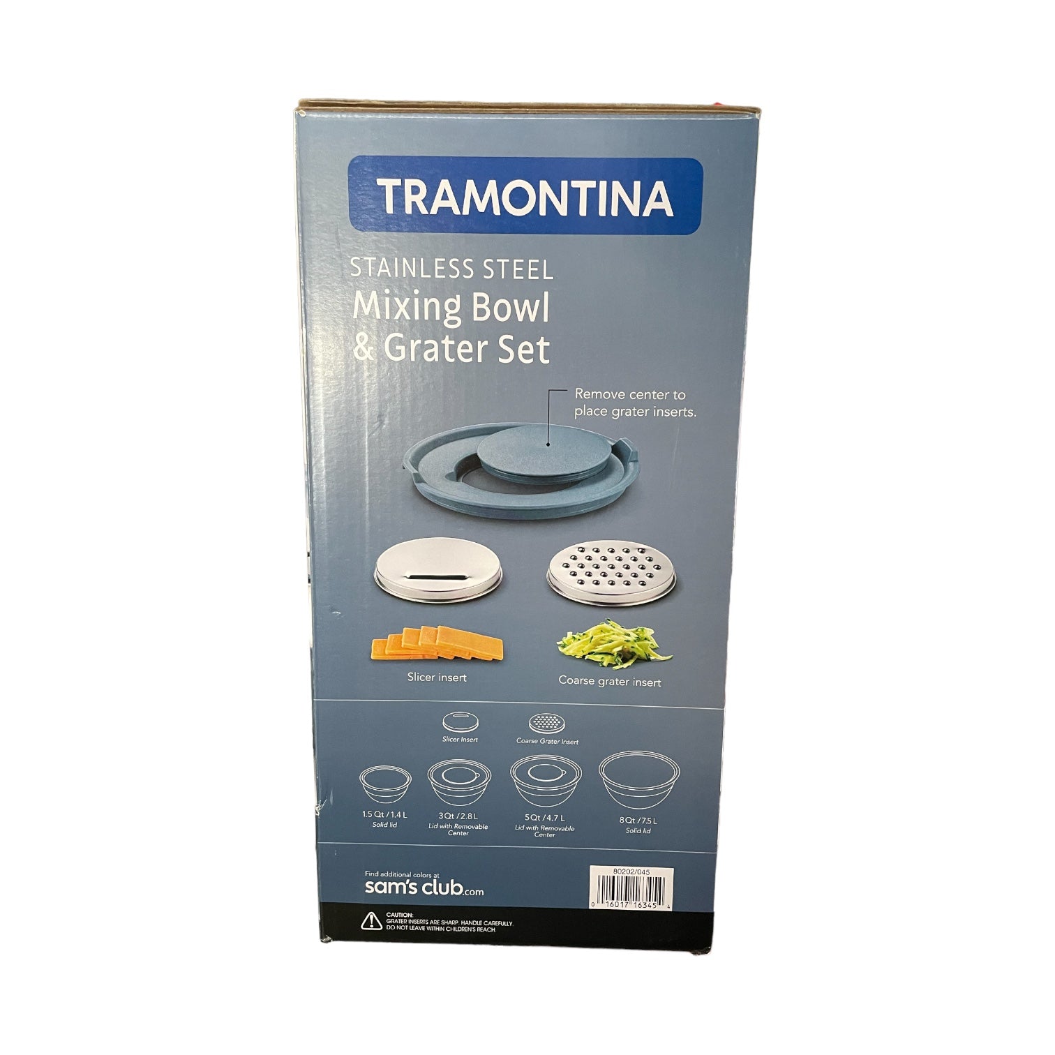 Tramontina 10 Piece Stainless Steel Mixing Bowls +Covers & Graters, Bl