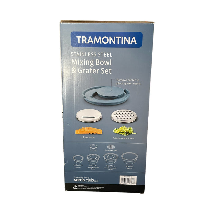 Tramontina 10 Piece Stainless Steel Mixing Bowls +Covers & Graters, Blueberry