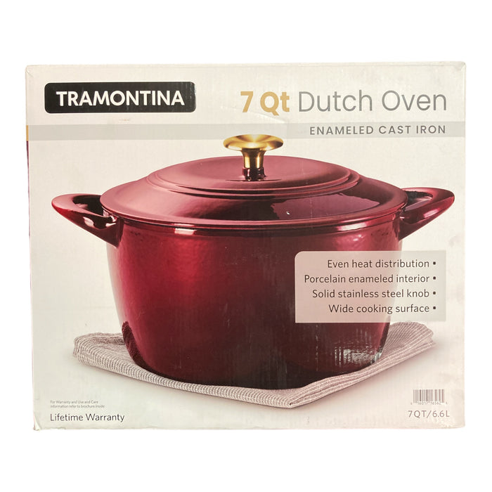 Tramontina Enameled Cast Iron 7-Quart Covered Round Dutch Oven (Cranberry/Gold)