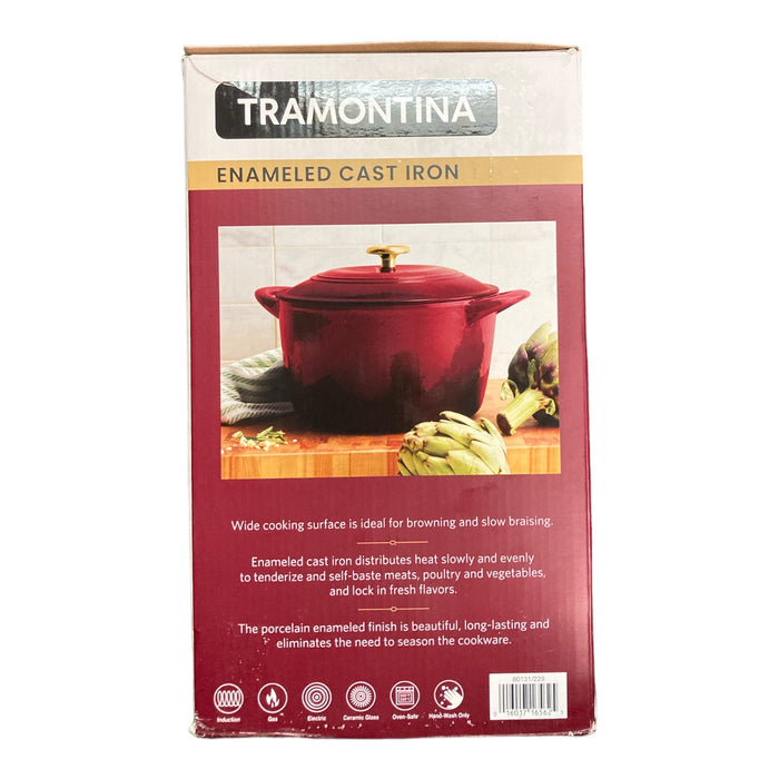 Tramontina Enameled Cast Iron 7-Quart Covered Round Dutch Oven (Cranberry/Gold)