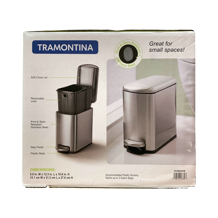 Tramontina Stainless Steel Soft Close 1.6Gal Step Trash Cans, Silver, Pack of 2