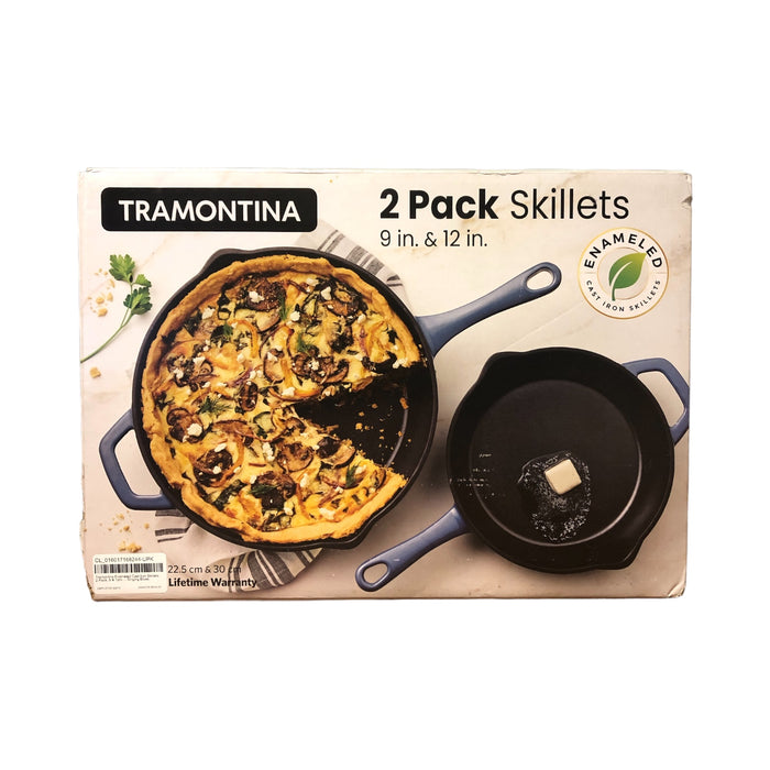 Tramontina Enameled Cast Iron Skillets, 2-Pack, 9 & 12in., - Singing Blues