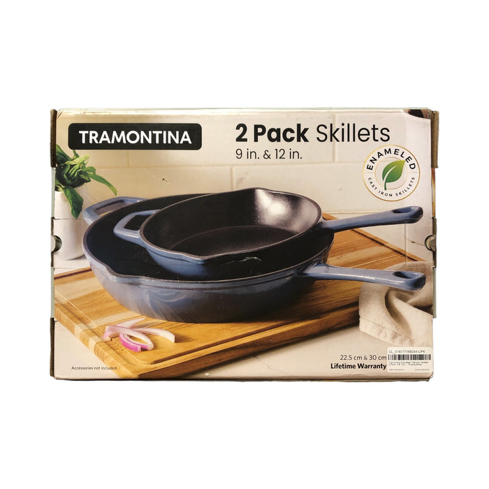 Tramontina Enameled Cast Iron Skillets, 2-Pack, 9 & 12in., - Singing Blues