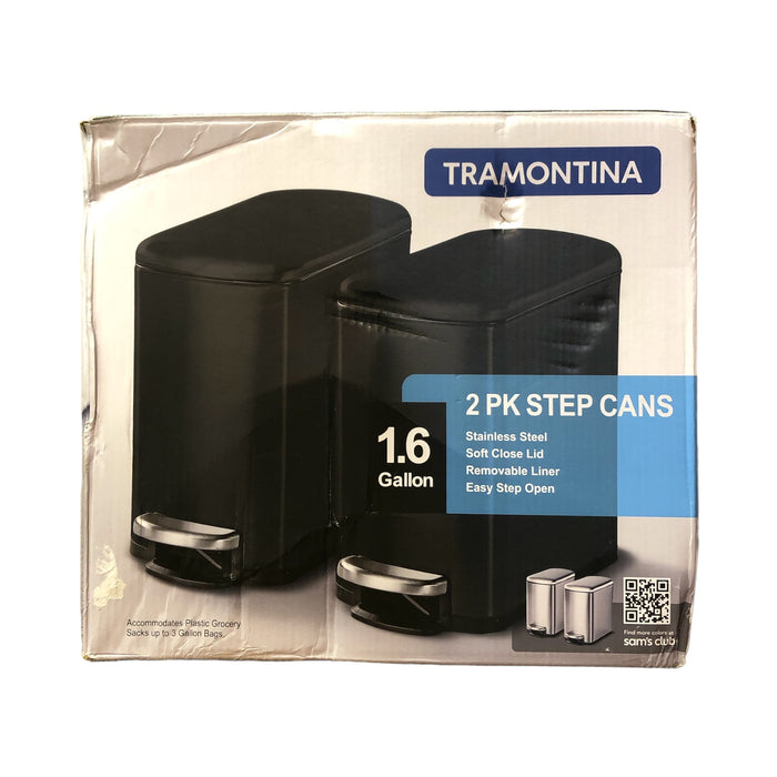 Tramontina 2 Pack Stainless Steel, Soft Close 1.6 Gallon Step Trash Cans (Black)