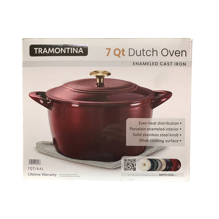 Tramontina 7-Quart Enameled Cast Iron Round Dutch Oven, Cranberry/Gold