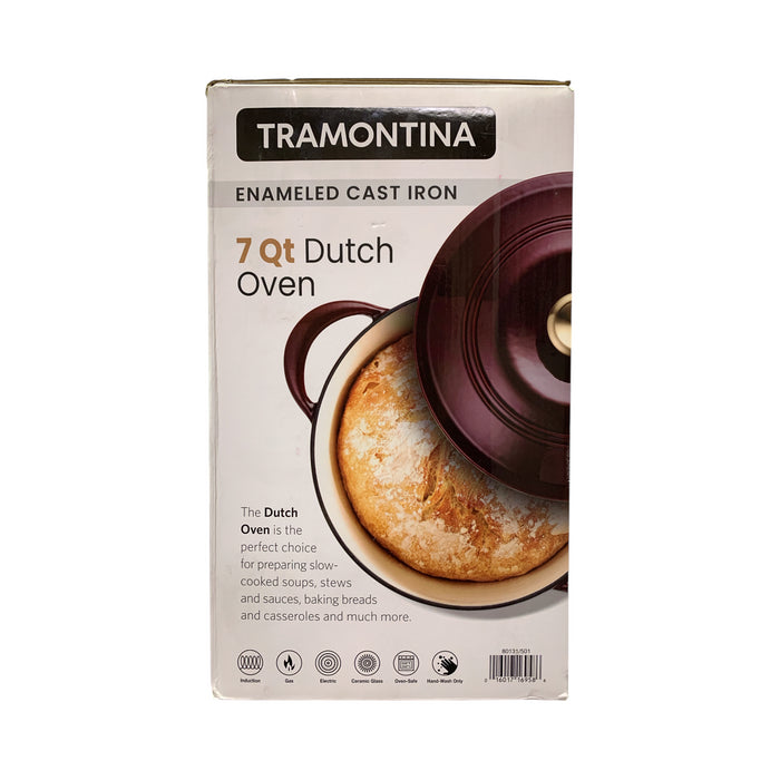 Tramontina 7-Quart Enameled Cast Iron Round Dutch Oven, Cranberry/Gold