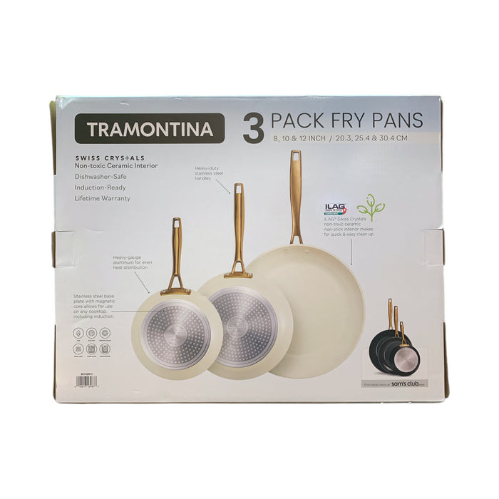 Tramontina Swiss Crystal Ceramic Interior 3-Pack Fry Pan Set, Cream & Gold