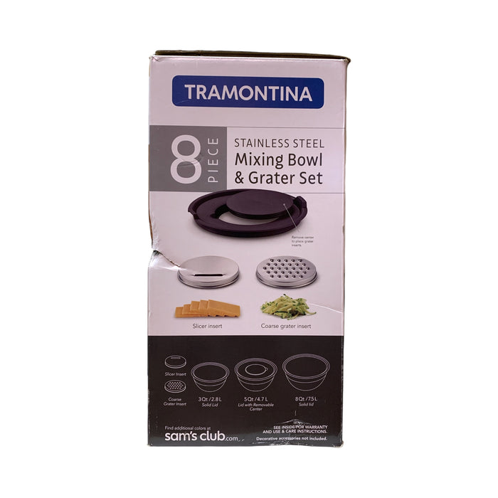 Tramontina 8-Piece Stainless Steel Mixing Bowl and Grater Set, with lids (Black)