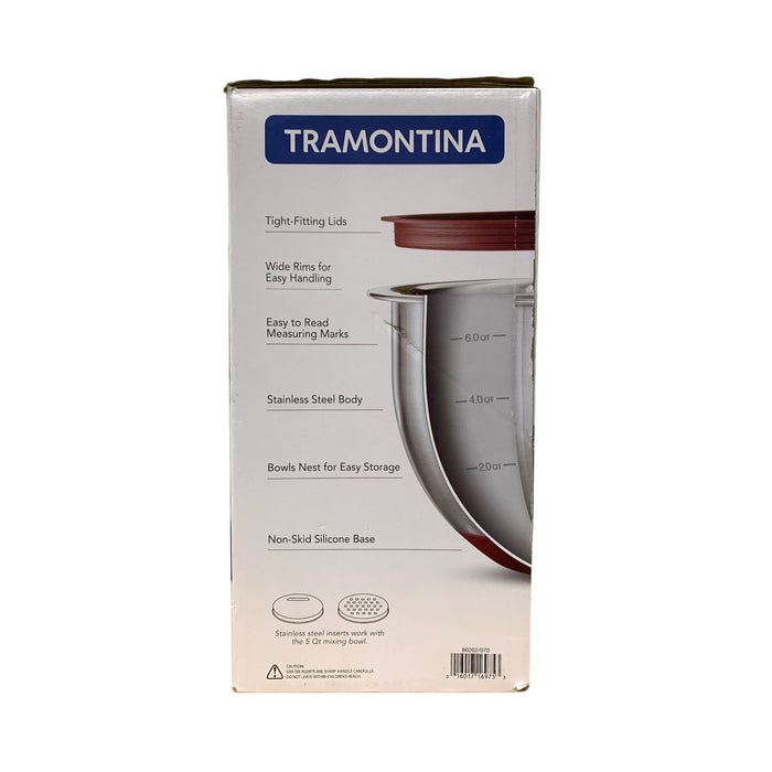 Tramontina 8-Piece Stainless Steel Mixing Bowl and Grater Set, with lids (Cranberry)