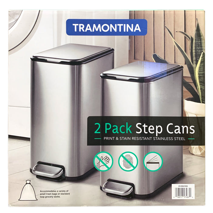 Tramontina 2-Pack Step Cans, Print & Stain Resistant Stainless Steel, 2-Gallon