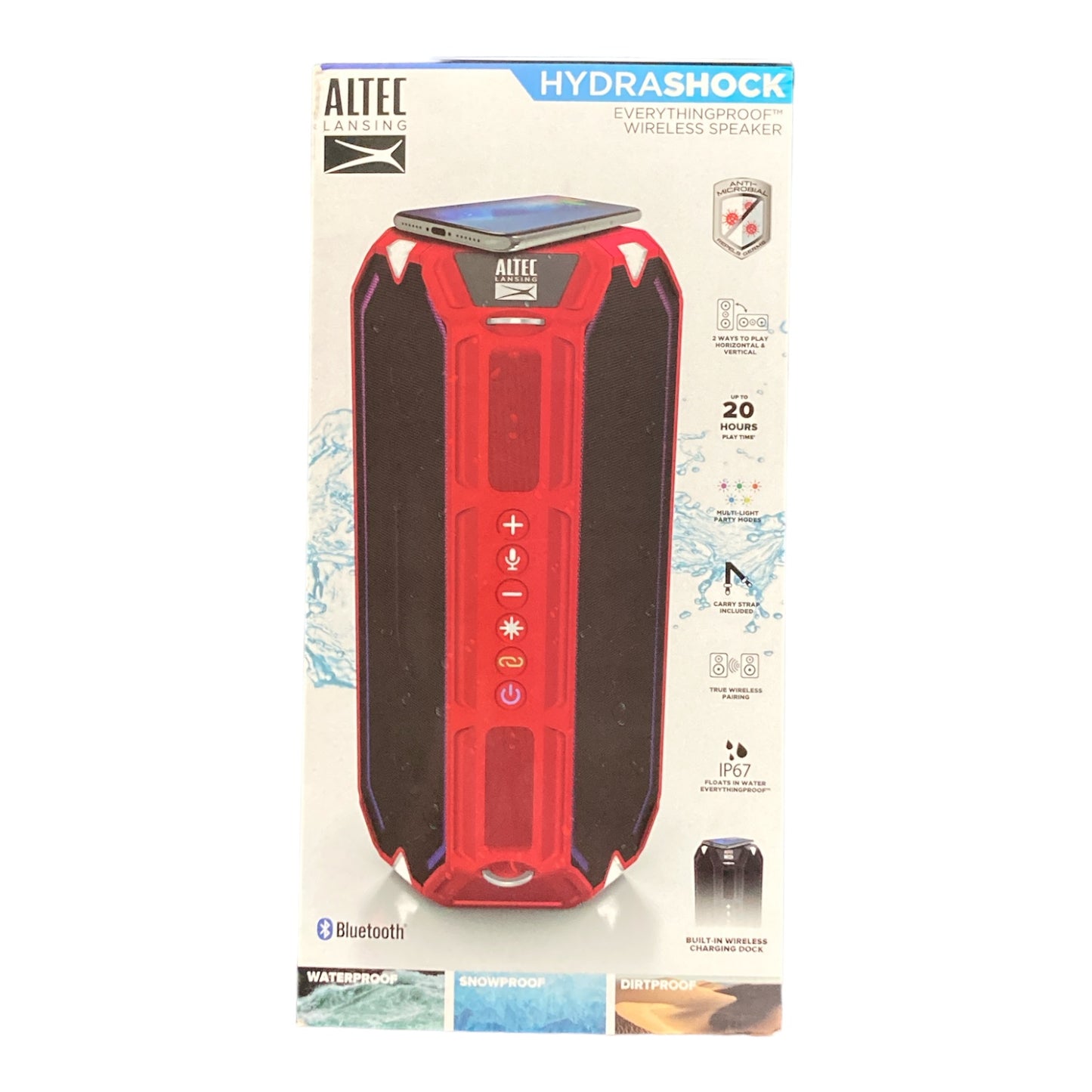Altec Lansing Technologies HydraShock Bluetooth Speaker w/LED Lights (Red)