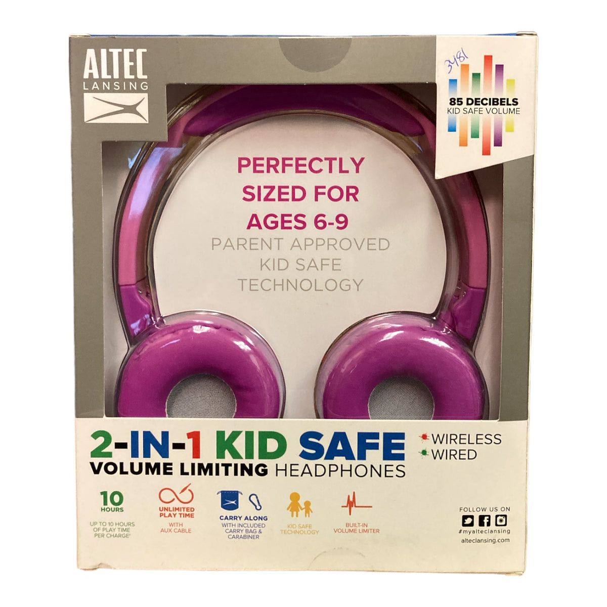 Altec Lansing Kid Safe 2-in-1 Bluetooth Wireless Headphones - Princess ...
