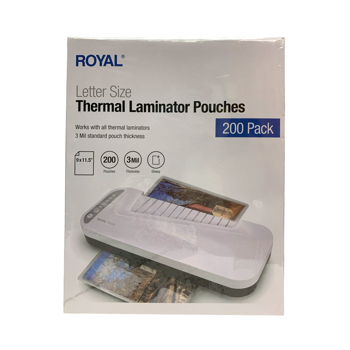 Royal Thermal Laminator Pouches, 200ct - Letter Size, Glossy, 3Mil Thickness