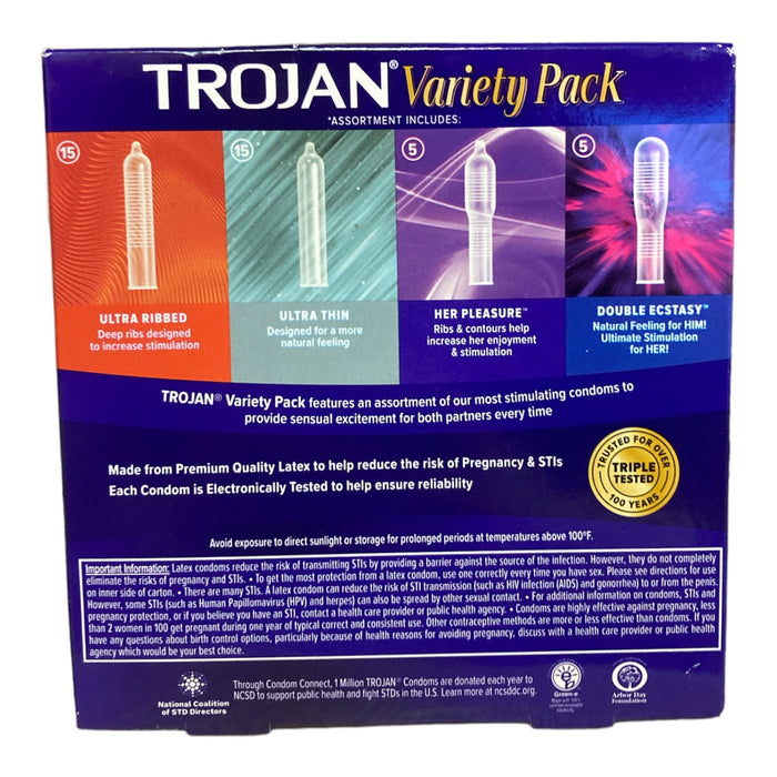 Trojan Lubricated Latex Variety Condom Pack 40 Count