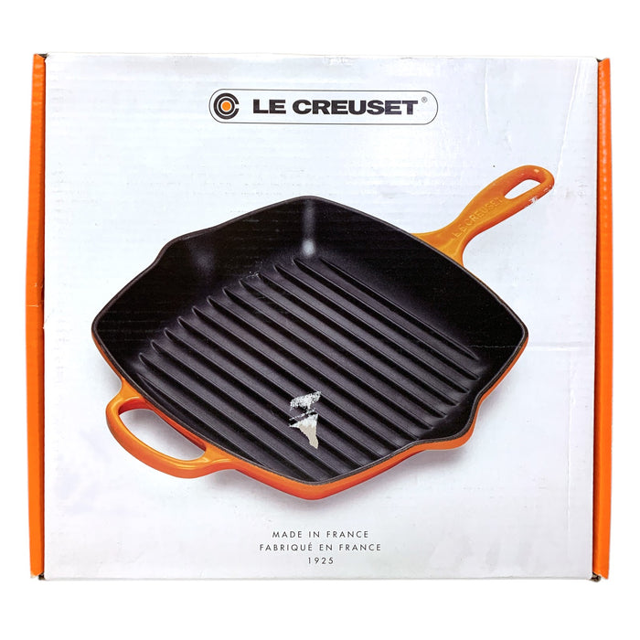 Le Creuset Signature Square Enameled Cast Iron Skillet Grill, 10.25", Cerise