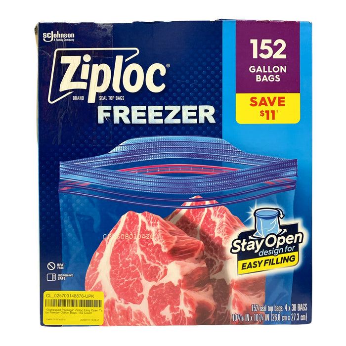 *Distressed Package* Ziploc Easy Open Tabs Freezer Gallon Bags, 152 Count
