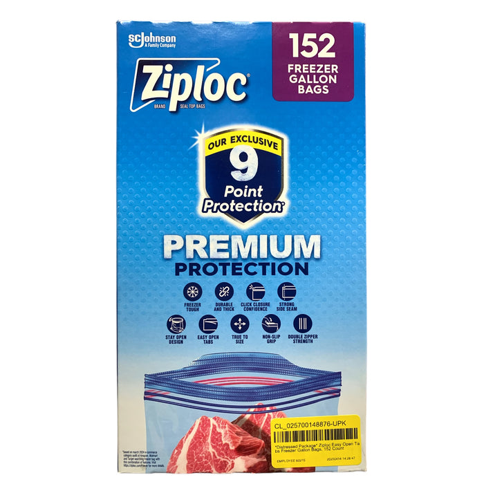 *Distressed Package* Ziploc Easy Open Tabs Freezer Gallon Bags, 152 Count