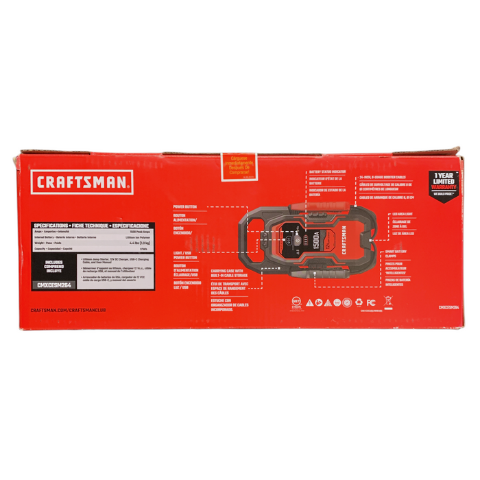 CRAFTSMAN 1500A 12V MAX Lithium Jump Starter & Portable Power Pack (CMXCESM264)