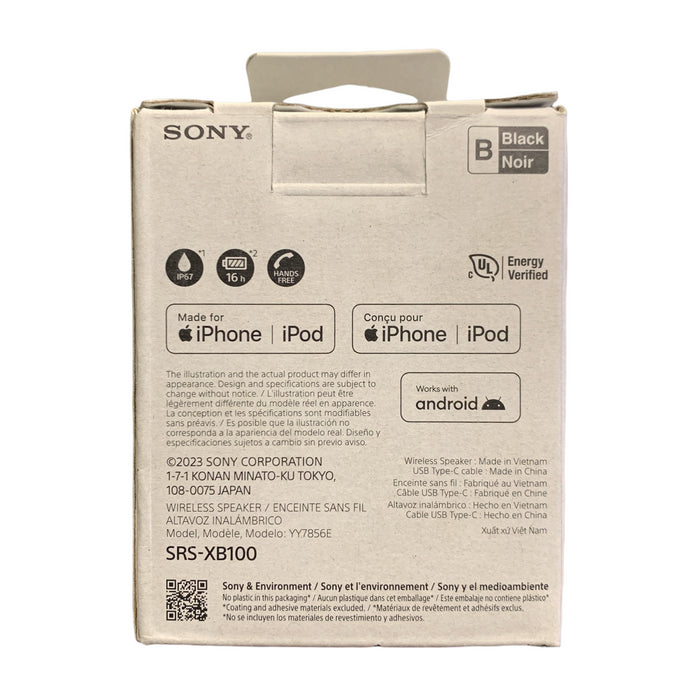 Sony SRS-XB100 Lightweight Portable Bluetooth Speaker, IP67 Waterproof, Black