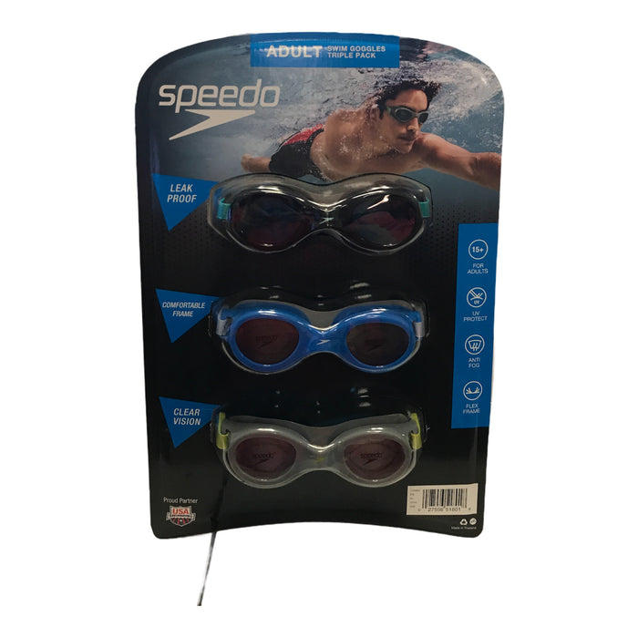 Men's Speedo Adult Goggle, Anti-Fog, Flex Frame (3 Pack)