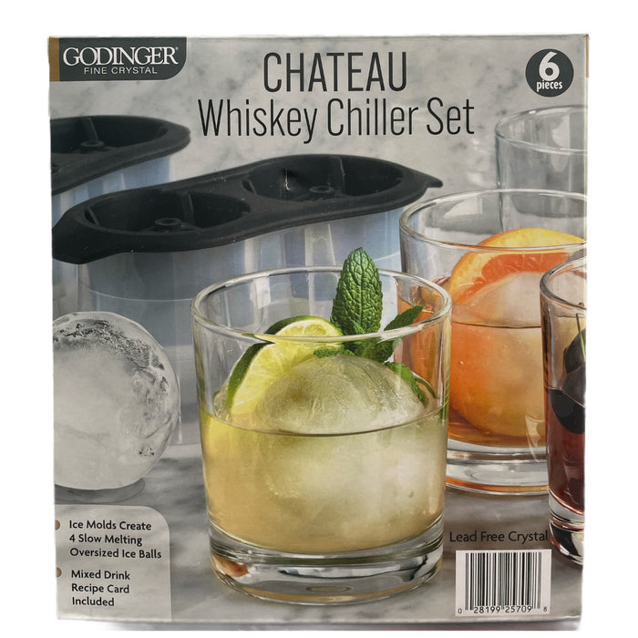 Godinger Fine Crystal Chateau Whiskey Chiller Set with Ice Mold (10oz, 6 Pieces)