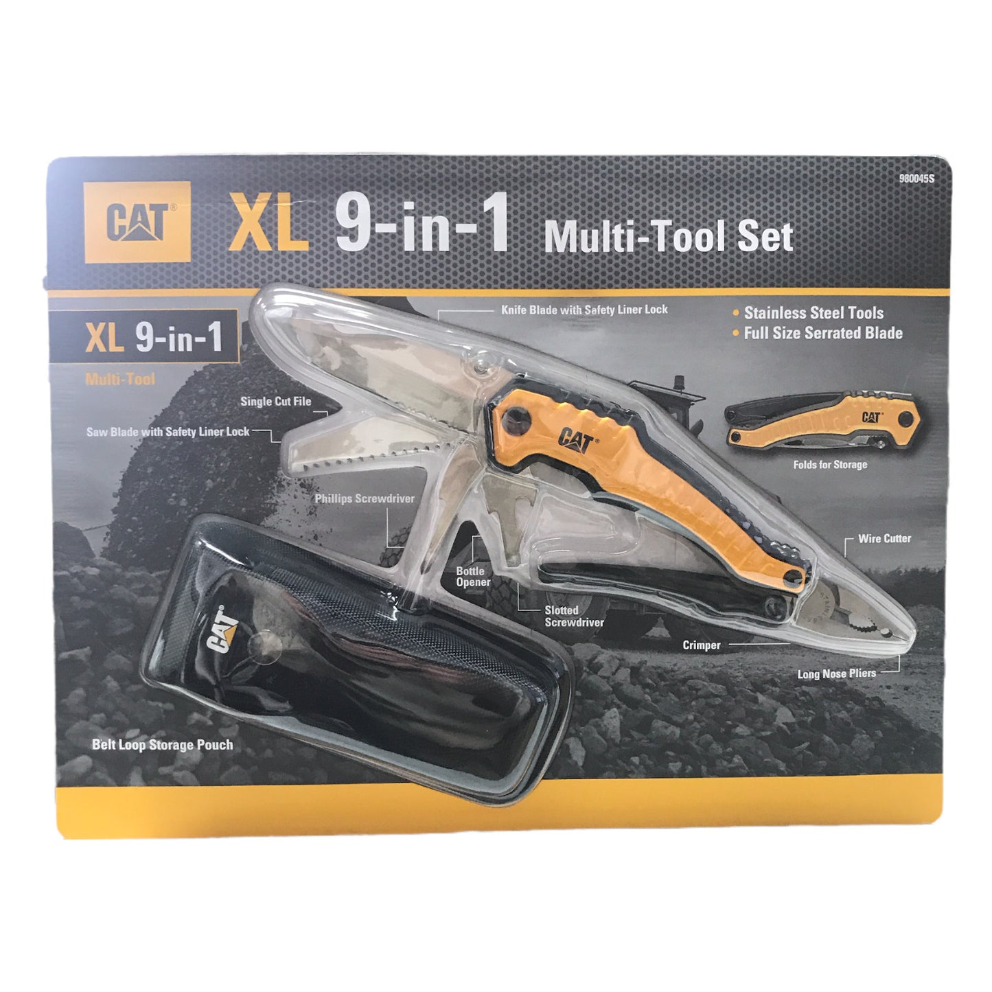 CAT XL 9-in-1 Multi-Tool, Full Size Knife Blade and Pliers, Carrying Case