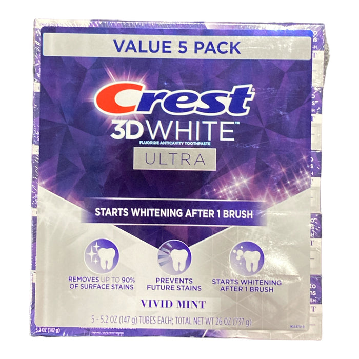 Crest 3D White Ultra Fluoride Anticavity Toothpaste, Vivid Mint (5.2 oz., 5 pk.)