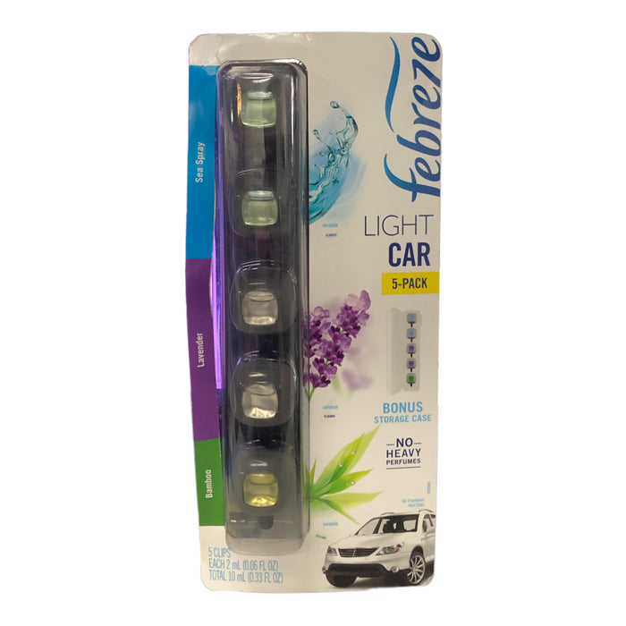 Febreze Car Air Freshener, Light Collection Sea Spray Bamboo Lavender (5pk)