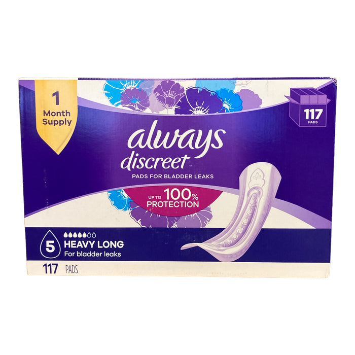 Always Discreet Incontinence Pads, Heavy - Long (117 Count)