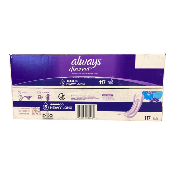 Always Discreet Incontinence Pads, Heavy - Long (117 Count)