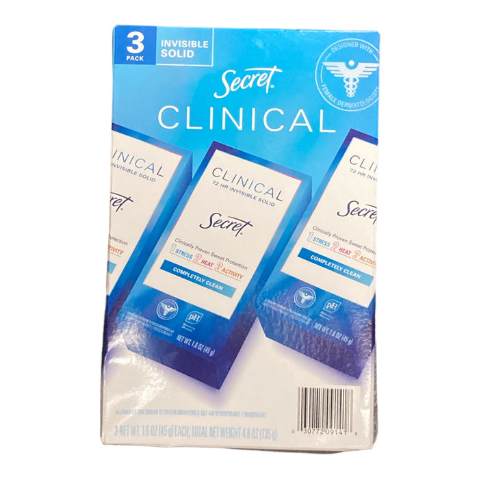 Secret Clinical Invisible Solid Deodorant Completely Clean 1.6 Ounce (3 Count)