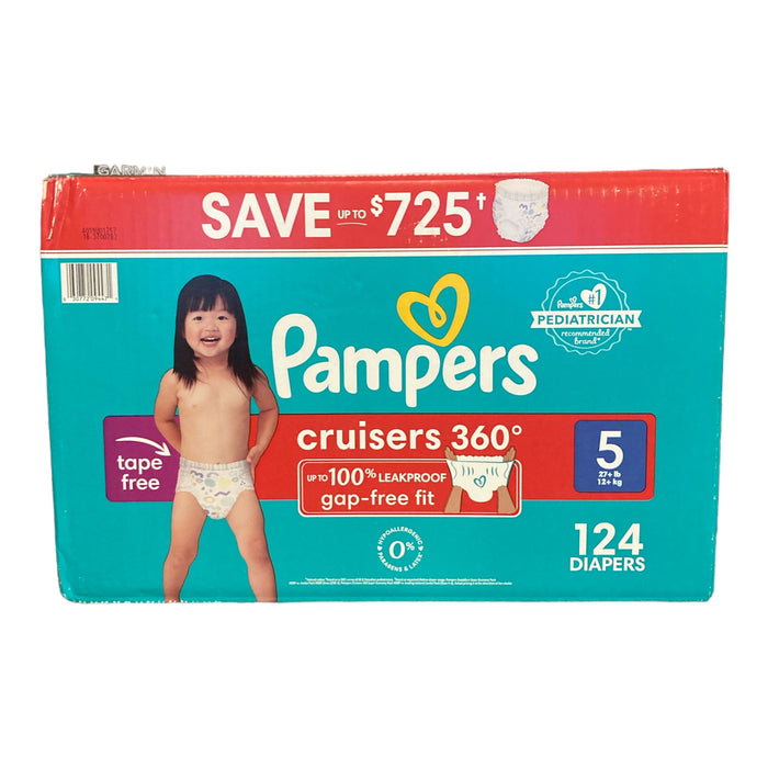 Pampers Cruisers 360 Diapers Gap-Free Fit, Size 5 (27+ Pounds), 124 Count