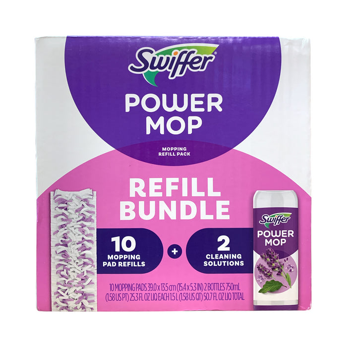 Swiffer Power Mop Refill Bundle, Lavender, 10 Pad Refills & 2 Cleaning Solutions