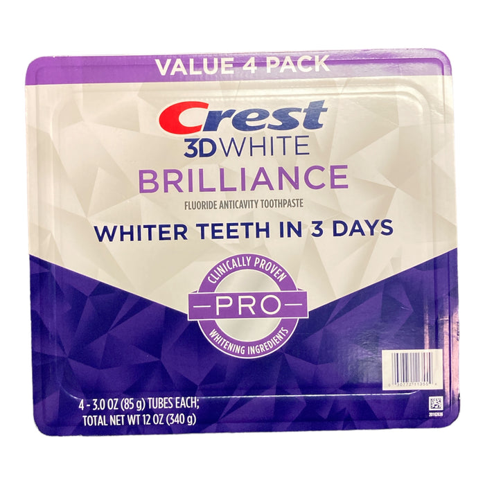 Crest 3D White Brilliance PRO Enamel Protect Toothpaste 3 Ounce (Pack of 4)