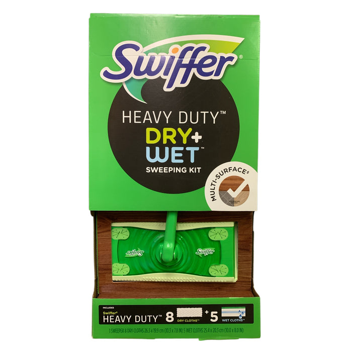 Swiffer Heavy Duty Dry+Wet Sweeping Kit - 1 Sweeper, 8 Dry Cloths & 5 Wet Cloths