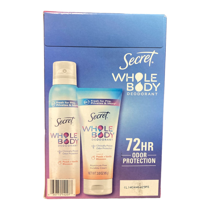 Secret Whole Body Deodorant for Women, Spray + Cream, Peach & Vanilla Blossom