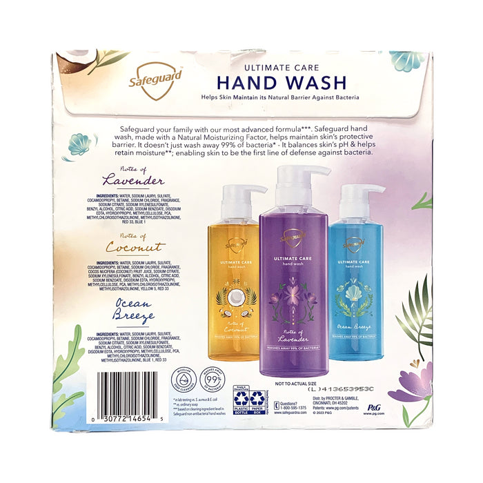 Safeguard Ultimate Care Liquid Hand Wash 3-Pack, Lavender, Coconut, Ocean Breeze