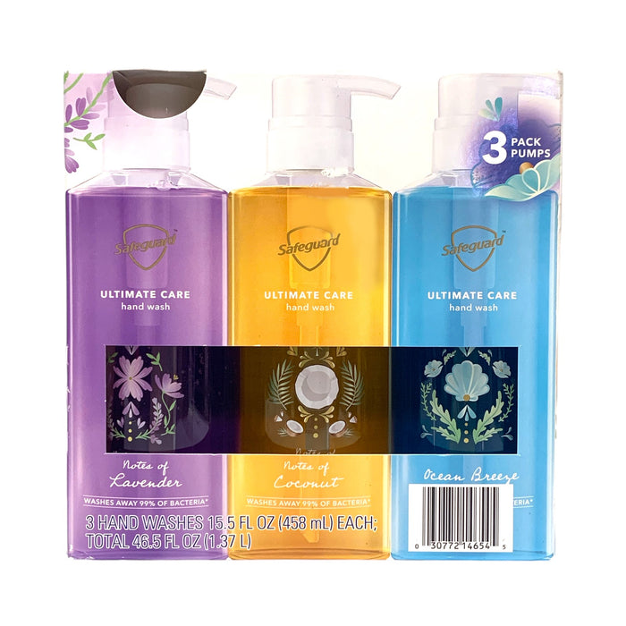 Safeguard Ultimate Care Liquid Hand Wash 3-Pack, Lavender, Coconut, Ocean Breeze