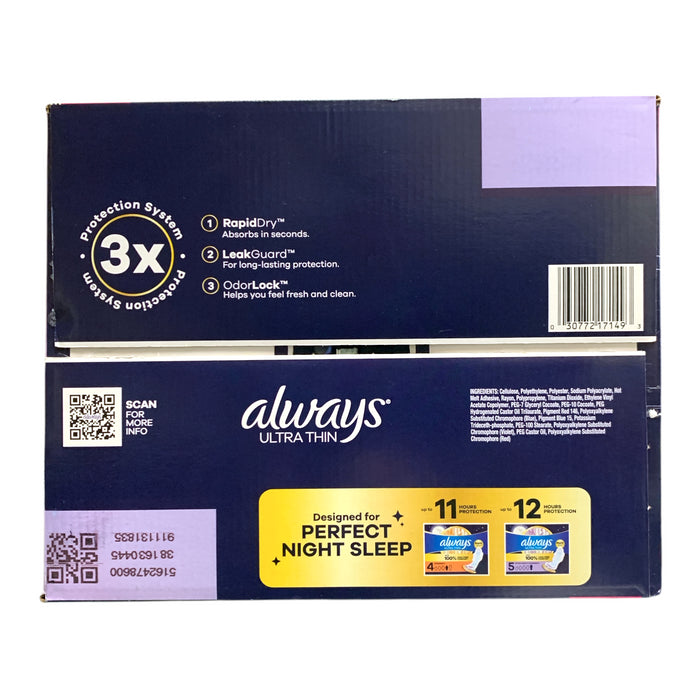 Always Ultra Thin Rapid Dry Extra Heavy Overnight Pads, Size 5, 72 ct.