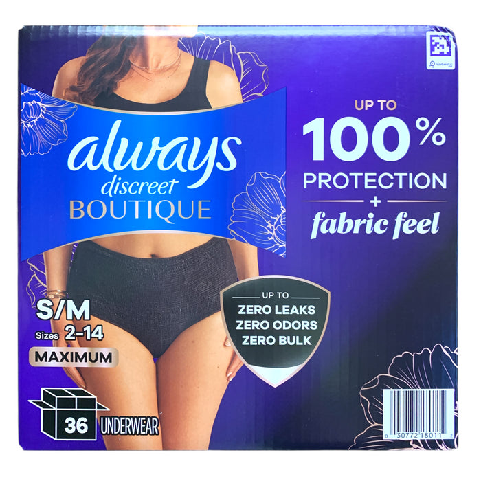 Always Discreet Boutique Incontinence Underwear, S/M, Maximum Protection, 36ct.