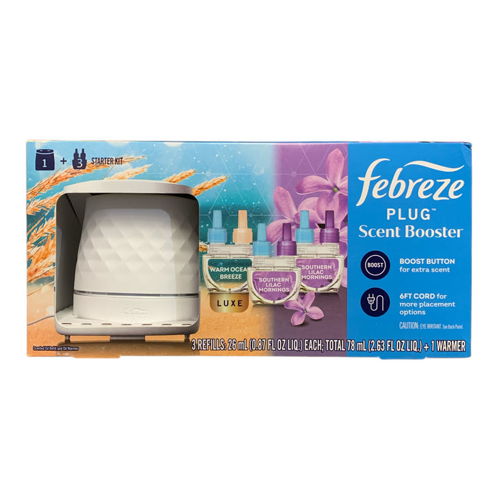 Febreze PLUG Luxe Scent Booster Kit, Warm Ocean Breeze (1) & Southern Lilac (2)