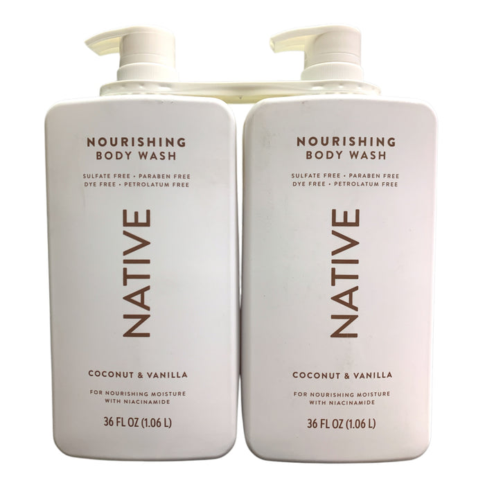 Native Nourishing Body Wash 2 Pack, 36oz Each, Coconut and Vanilla