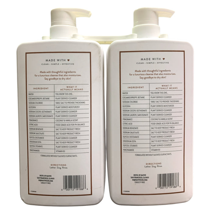 Native Nourishing Body Wash 2 Pack, 36oz Each, Coconut and Vanilla